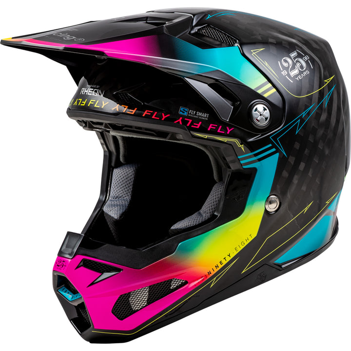 Fly Racing Formula S Carbon Legacy Helmet Black/Electric Blue/Fuschia - Front Side View