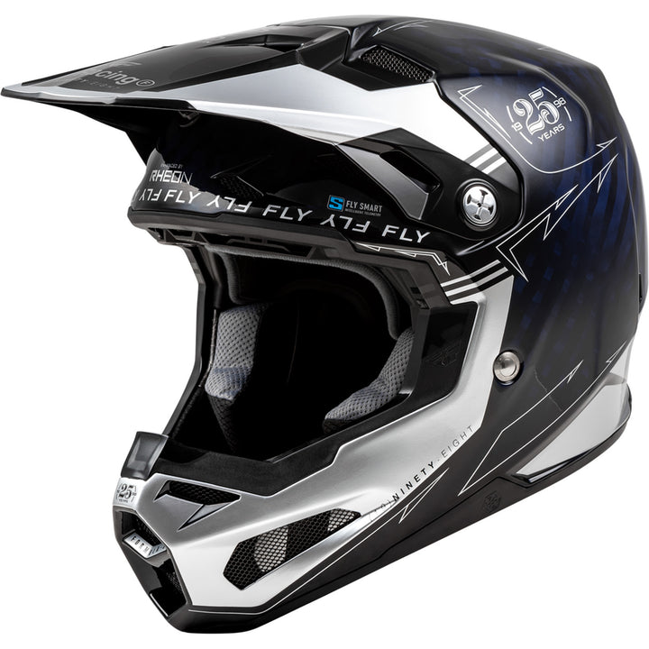 Fly Racing Formula S Carbon Legacy Helmet Blue Carbon/Silver - Front Side View