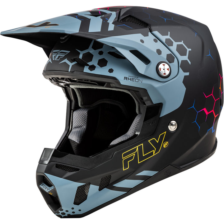 Fly Racing Formula CC Tektonic Helmet Matte Black/Slate/Blue - Front Left Side View