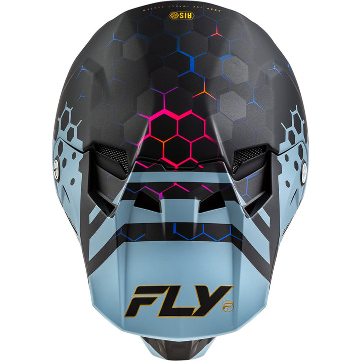 Fly Racing Formula CC Tektonic Helmet Matte Black/Slate/Blue - Top Down View