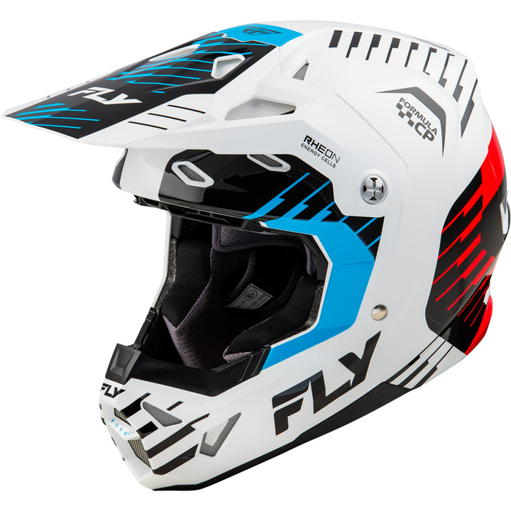 Fly Racing Formula CP Slice Helmet White/Red/Cyan - Front Left Side View