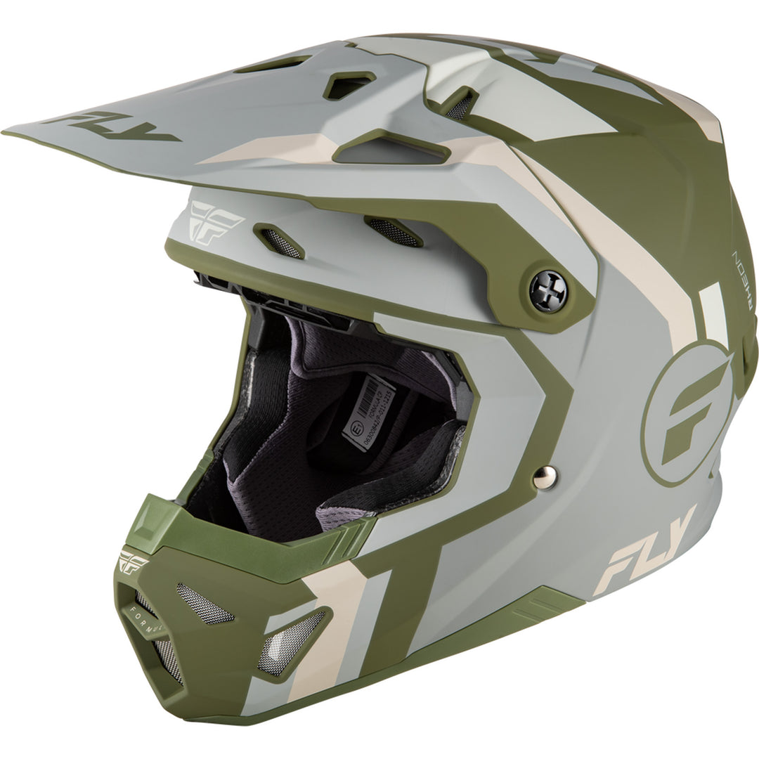 Fly Racing Formula CP Seal Helmet Matte Stone/Khaki/Olive - Front Left Side View