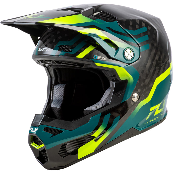 Fly Racing Formula S Carbon Byte Helmet Black Carbon/Teal/Lime - Front Left Side View