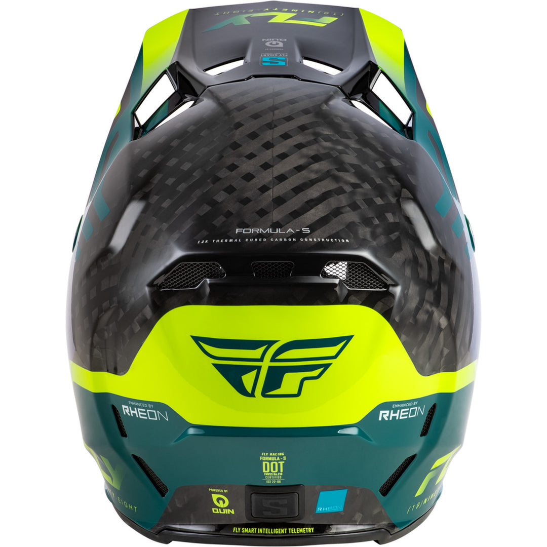 Fly Racing Formula S Carbon Byte Helmet Black Carbon/Teal/Lime - Rear View