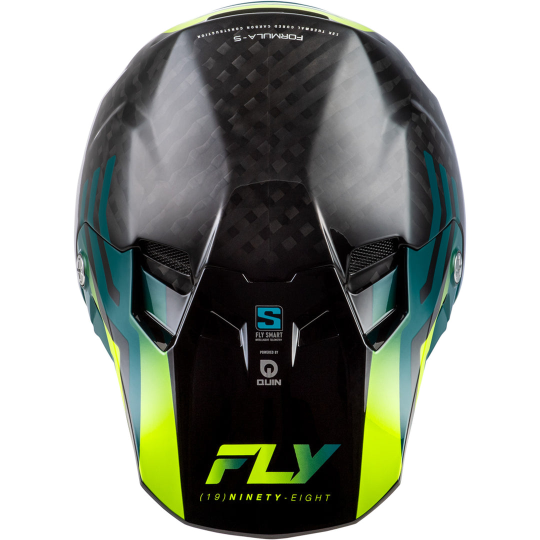 Fly Racing Formula S Carbon Byte Helmet Black Carbon/Teal/Lime - Top Down View
