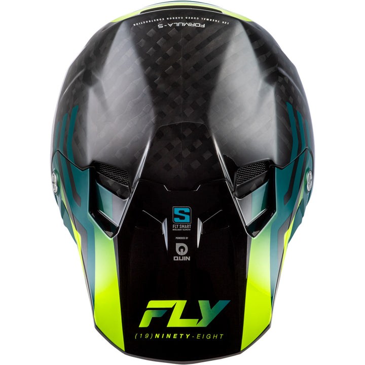 Fly Racing Formula S Carbon Byte Helmet Black Carbon/Teal/Lime - Top Down View