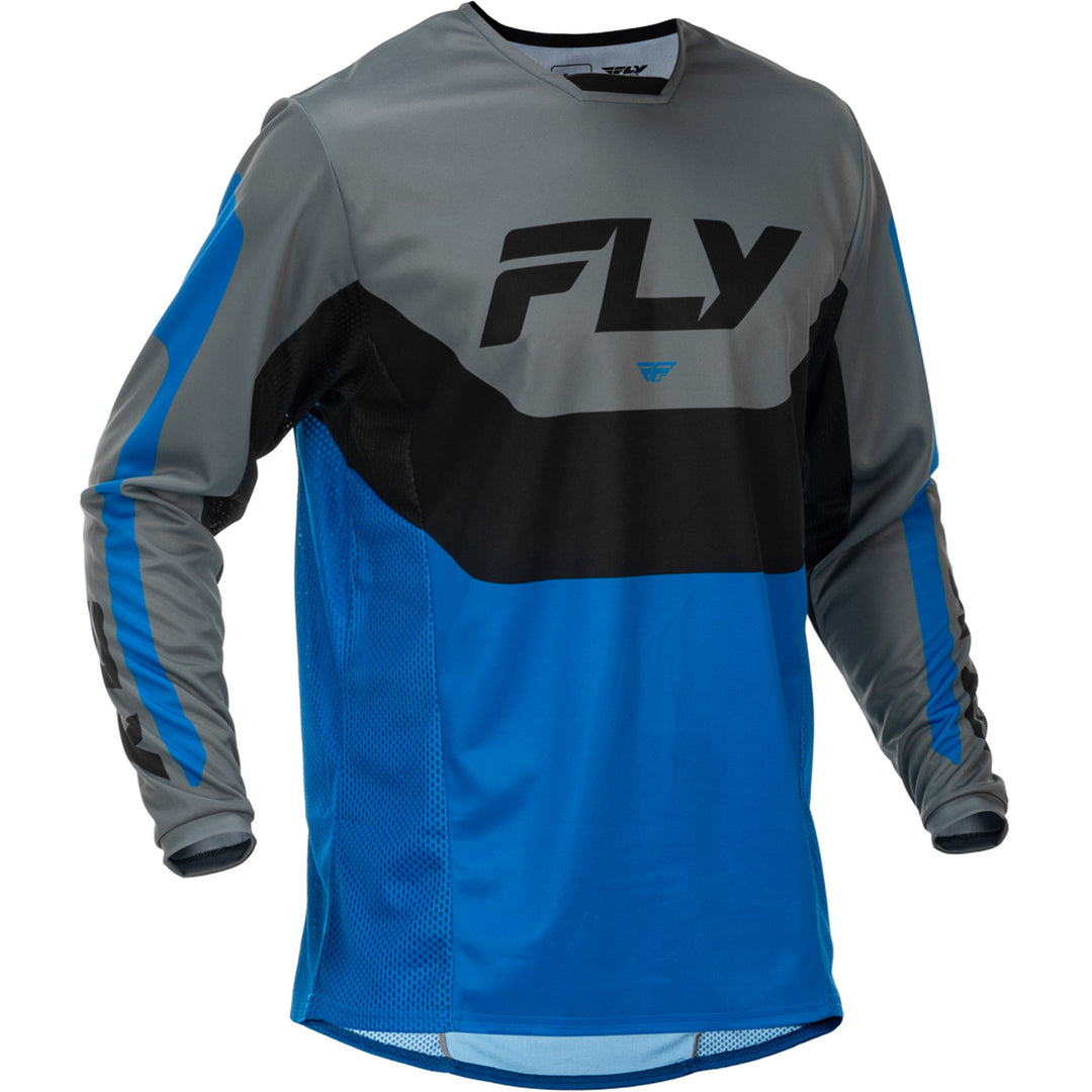 Fly Racing Kinetic Jersey Blue/Grey/Black - Front View