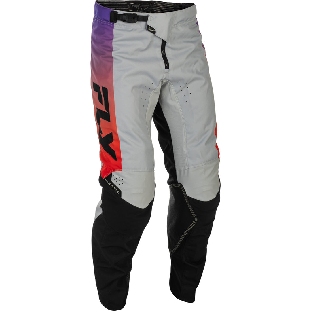 Fly Racing Kinetic Pants Grey/Red/Purple/Black - Front Right Side View
