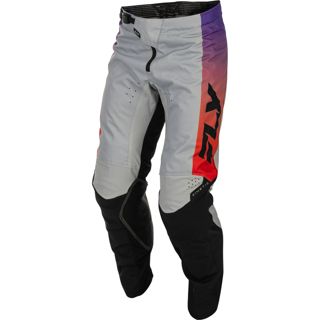 Fly Racing Kinetic Pants Grey/Red/Purple/Black - Front Left Side View