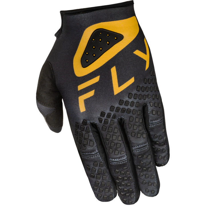 Fly Racing Kinetic Center Gloves Black/Gold - Back of Left Hand View