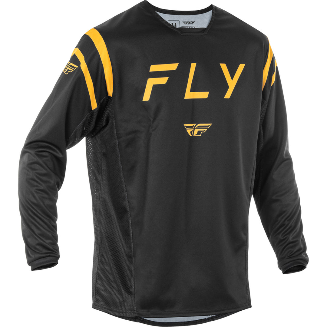 Fly Racing Kinetic Center Jersey Black/Gold - Front View