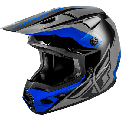 Fly Racing Kinetic Crest Helmet Grey/Black/Blue - Front Left Side View