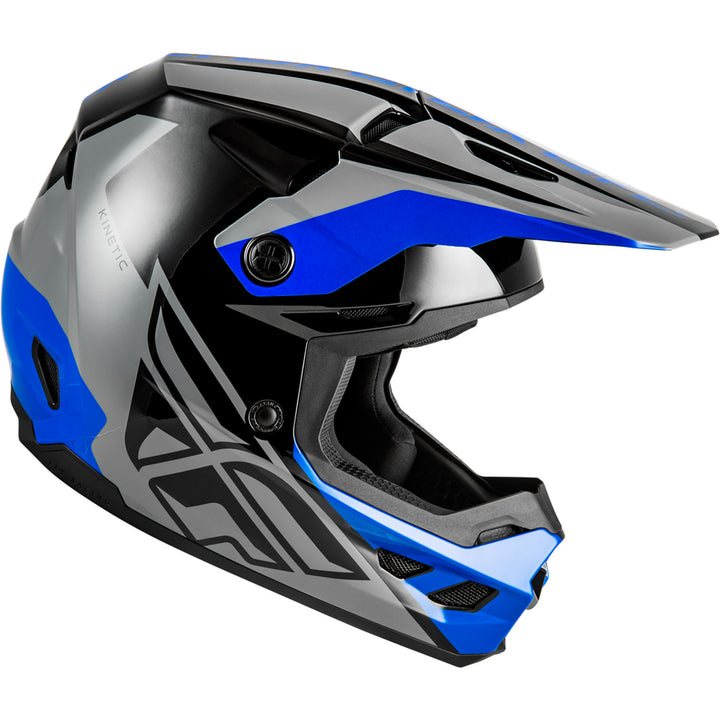 Fly Racing Kinetic Crest Helmet Grey/Black/Blue - Right Side View