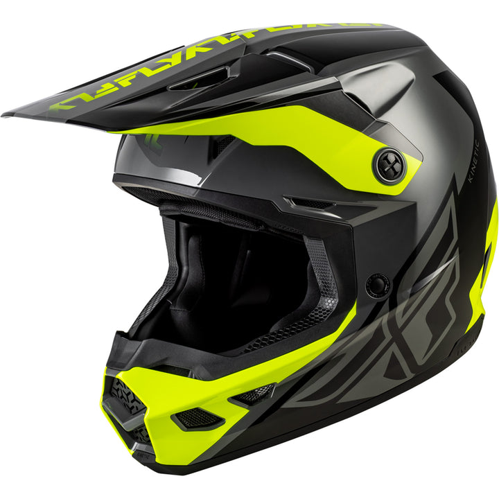 Fly Racing Kinetic Crest Helmet Grey/Black/Hi-Vis - Front Left Side View