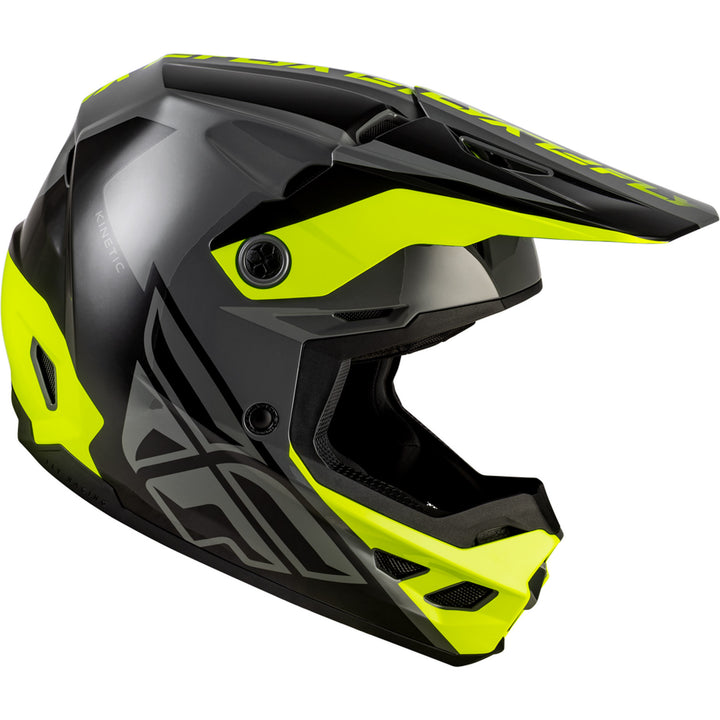 Fly Racing Kinetic Crest Helmet Grey/Black/Hi-Vis - Right Side View