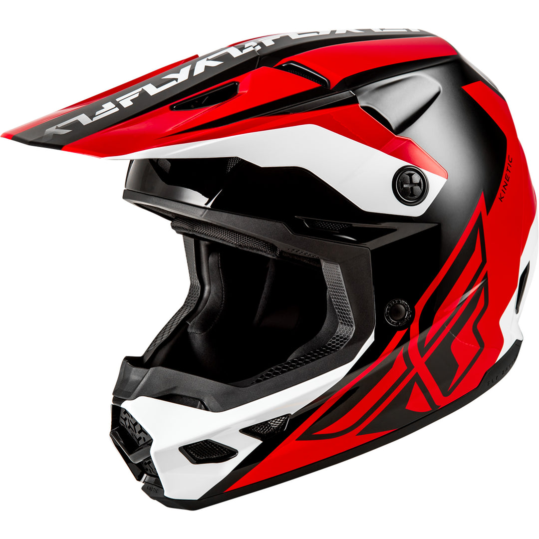 Fly Racing Kinetic Crest Helmet Red/Black/White - Front Left Side View