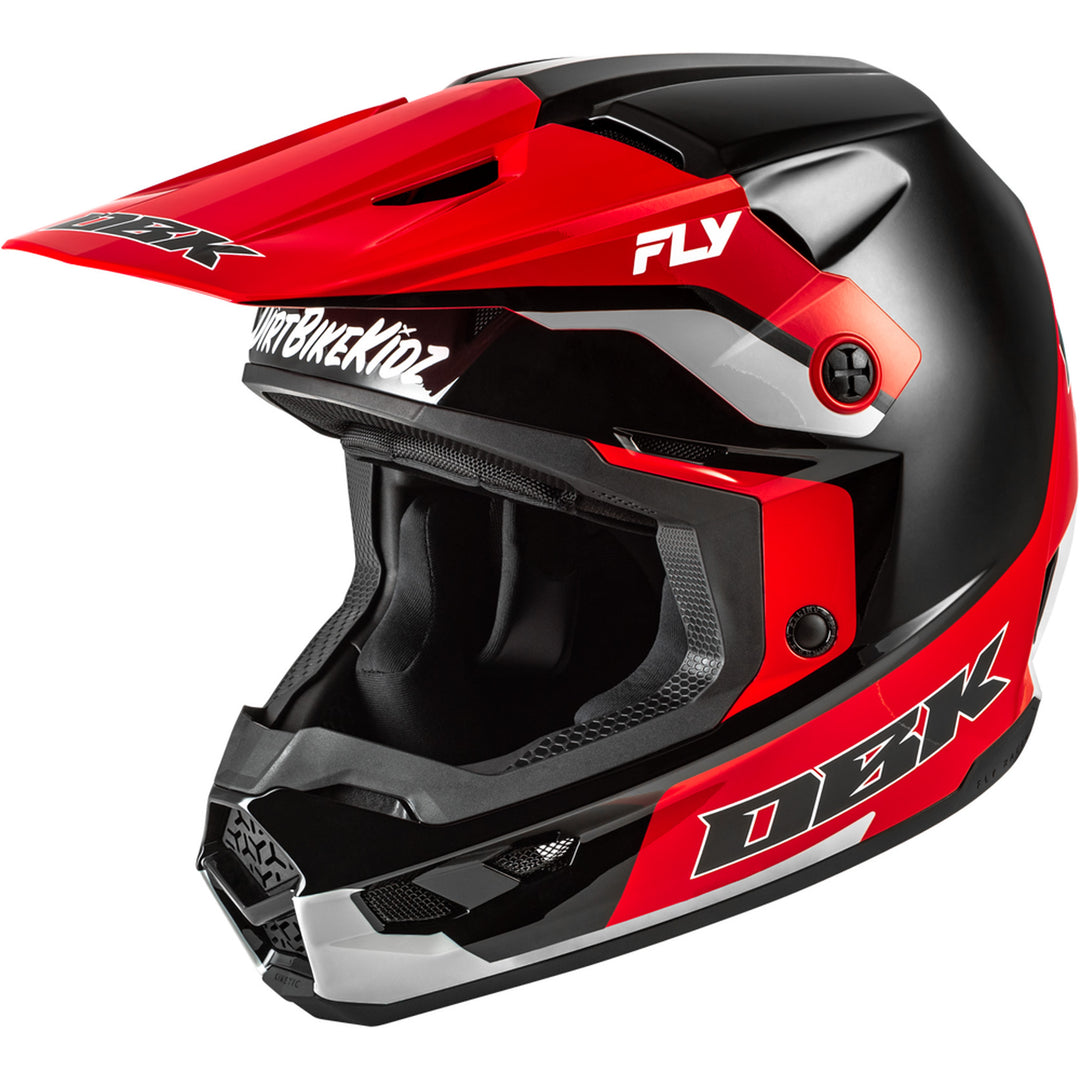 Fly Racing Kinetic dbk. Helmet Black/Red/Grey - Front Left Side View
