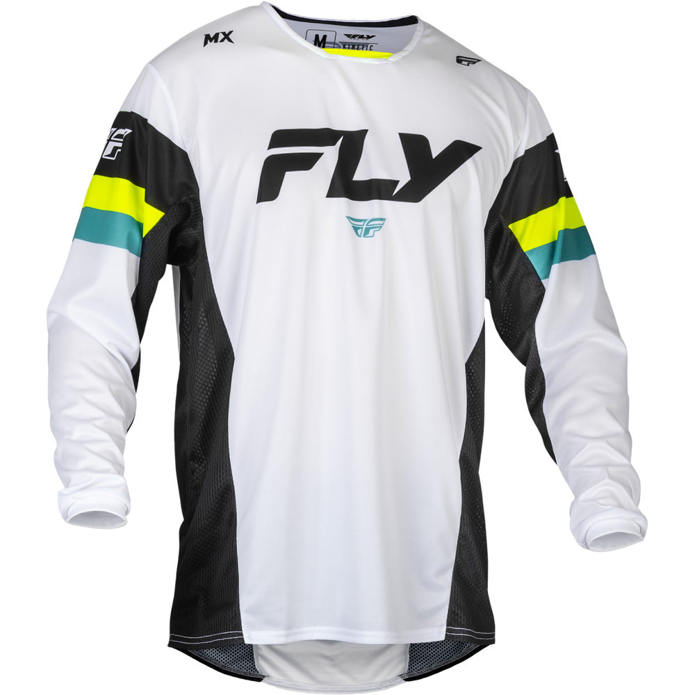 Fly Racing Kinetic Prix Jersey White/Black/Hi-Vis - Front View