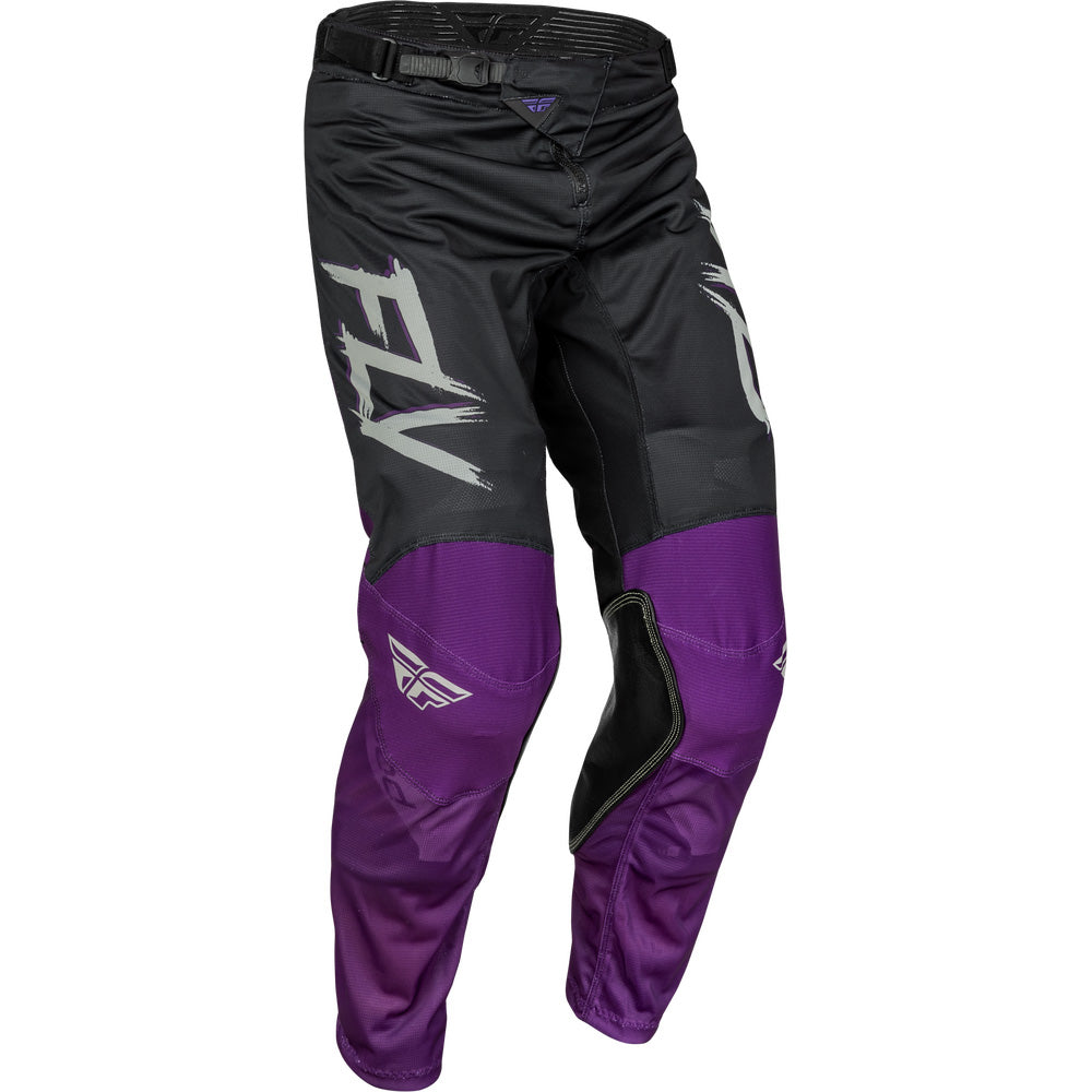 Fly Racing Kinetic Mesh Rave Pants Black/Purple/Silver - Front Right Side View