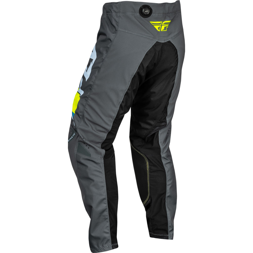 Fly Racing Kinetic Prix Pants Ice Grey/Charcoal/Hi-Vis - Rear Left Side View