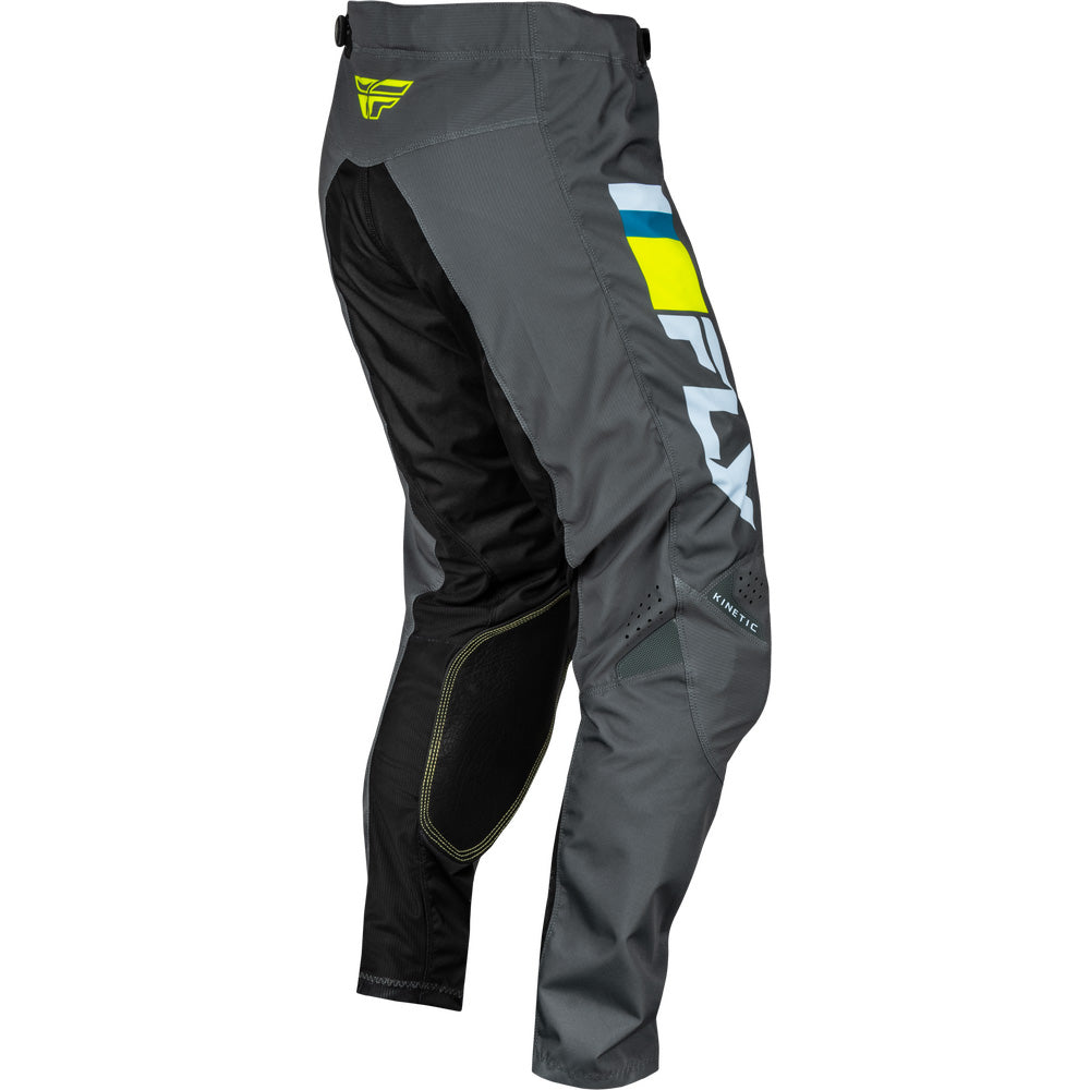 Fly Racing Kinetic Prix Pants Ice Grey/Charcoal/Hi-Vis - Rear Right Side View