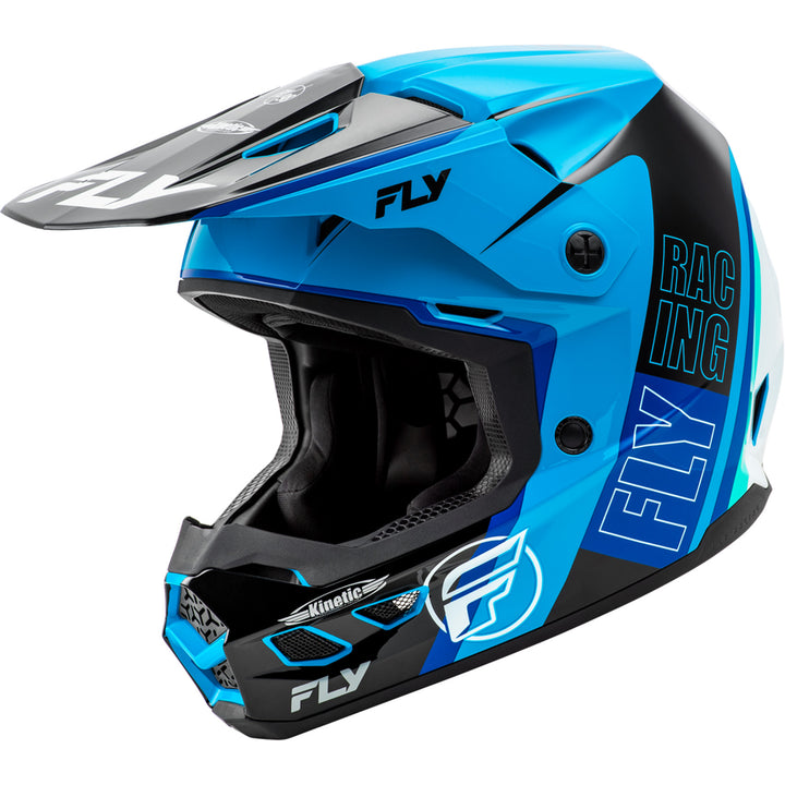 Fly Racing Kinetic Rally Helmet Blue/Black/White - Front Left Side View