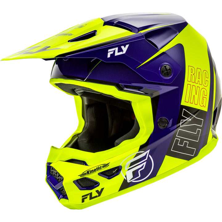 Fly Racing Kinetic Rally Helmet Hi-Vis/Blue/Black - Front Left Side View