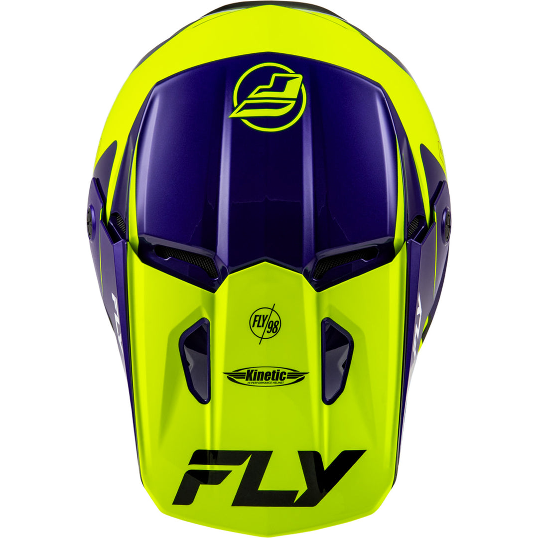 Fly Racing Kinetic Rally Helmet Hi-Vis/Blue/Black - Top Down View