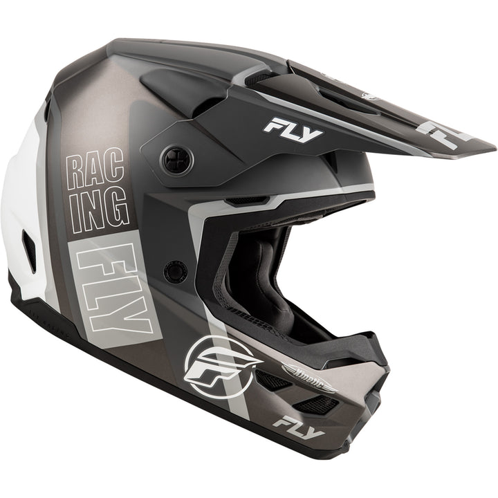 Fly Racing Kinetic Rally Helmet Matte Grey/Black/White - Right Side View