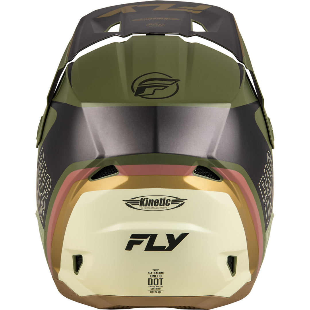 Fly Racing Kinetic Rally Helmet Matte Moss Grey/Khaki/Off-White - Rear View