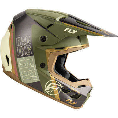 Fly Racing Kinetic Rally Helmet Matte Moss Grey/Khaki/Off-White - Right Side View
