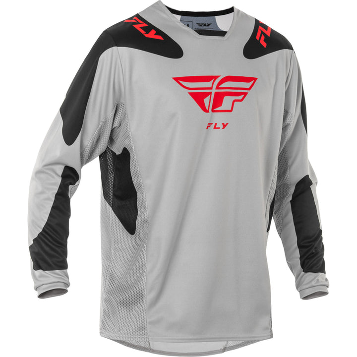 Fly Racing Kinetic Sym Jersey Light Grey/Red/Black - Front View