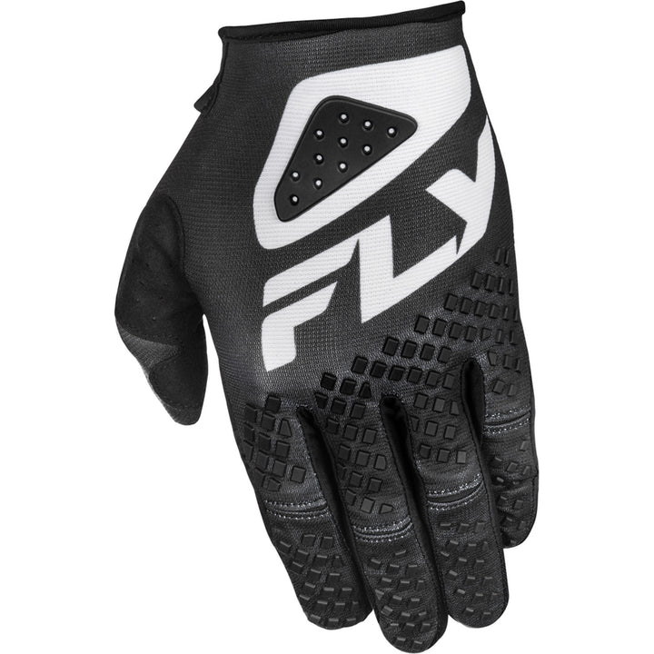Fly Racing Kinetic Sym Gloves Black/White - Back of Left Hand View