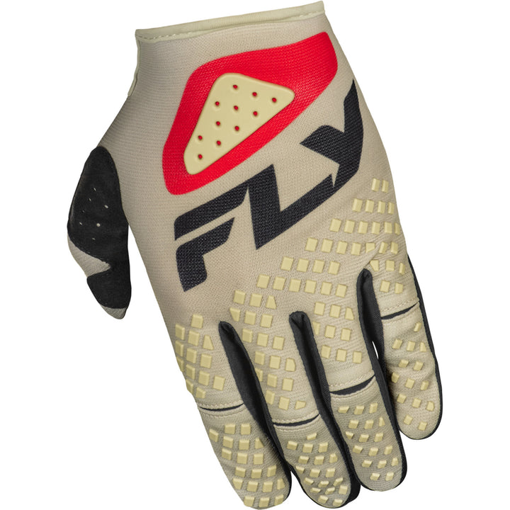 Fly Racing Kinetic Sym Gloves Light Grey/Red/Black - Back of Left Hand View