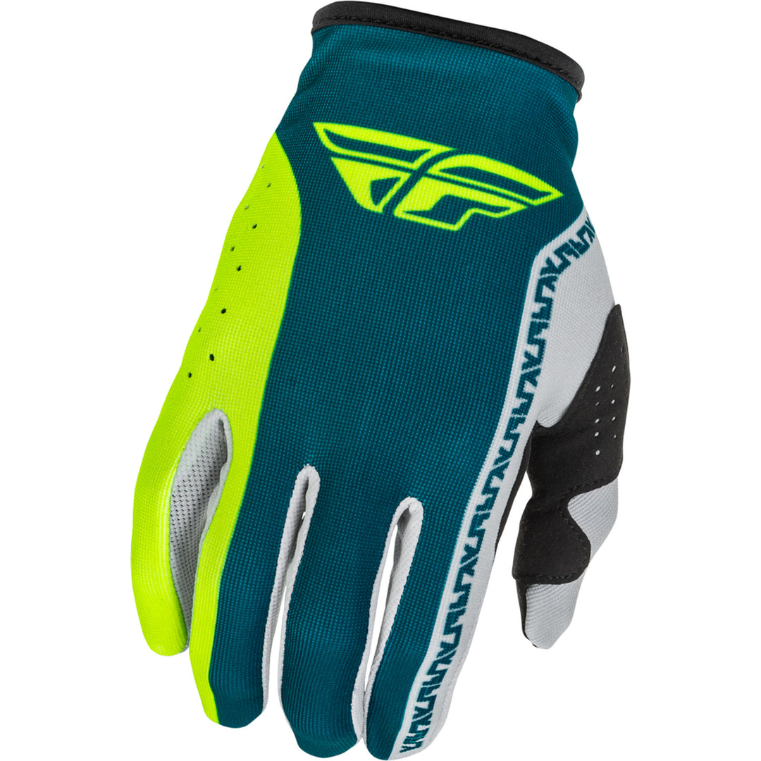 Fly Racing Lite Gloves Grey/Lime/Teal - Back of Hand View