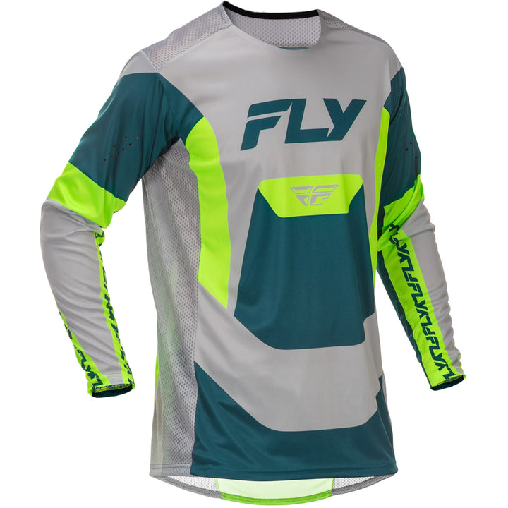 Fly Racing Lite Jersey Grey/Lime/Teal - Front View