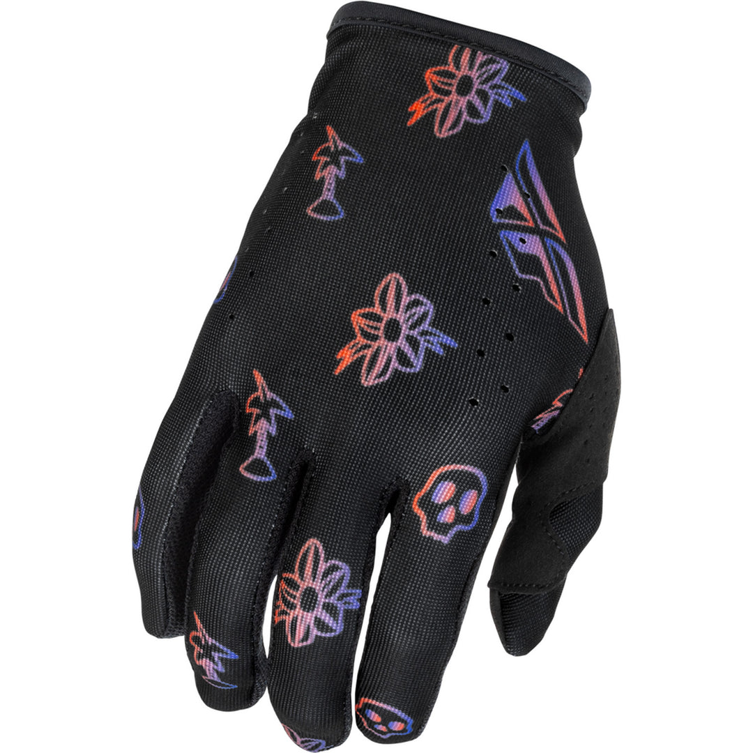 Fly Racing Lite Outline Gloves Black/Red/Purple - Back of Hand View