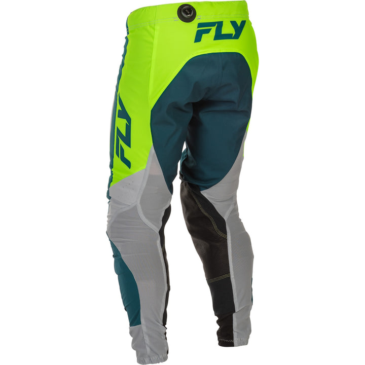 Fly Racing Lite Pants Grey/Lime/Teal - Rear Left Side View