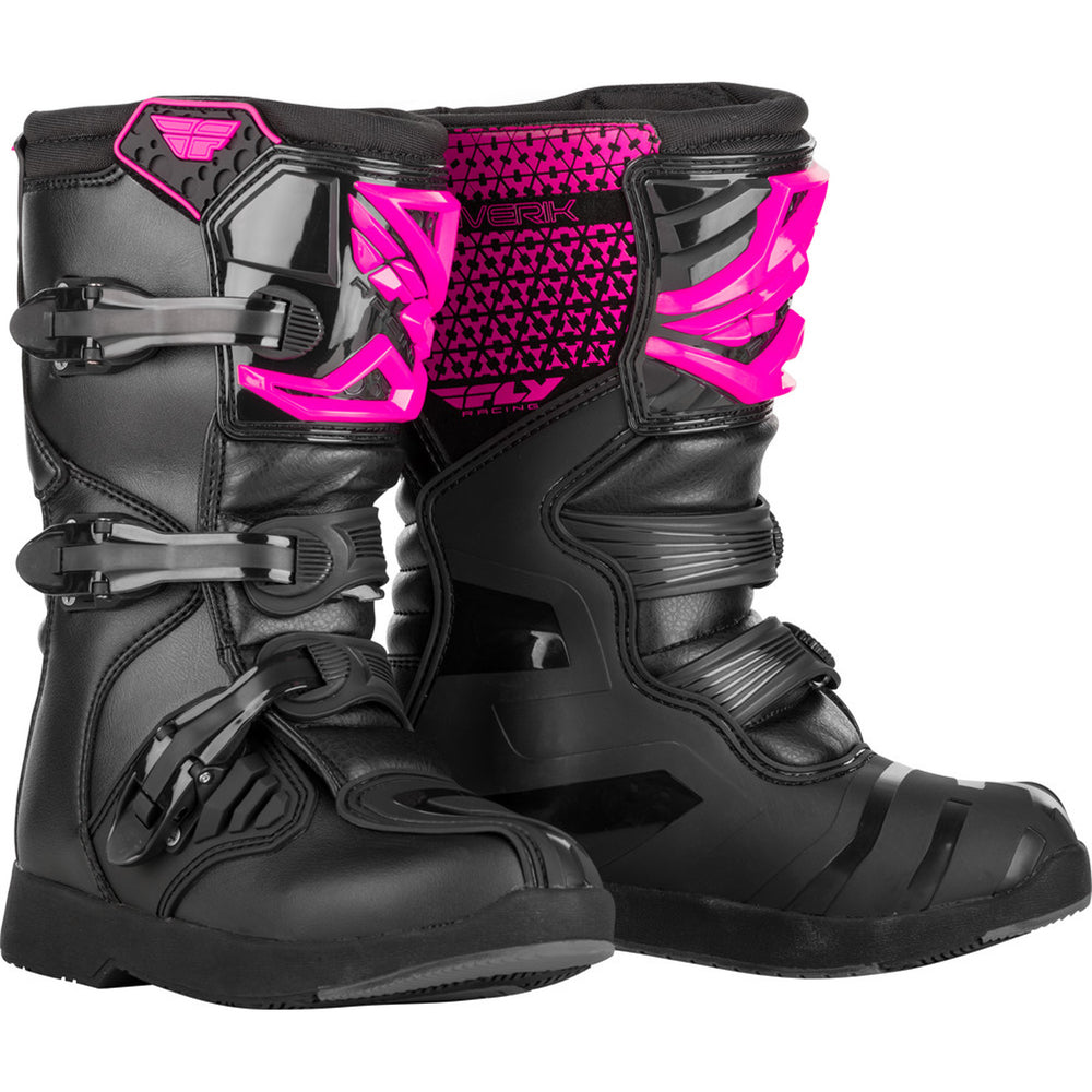 Fly Racing Maverik Mx Boots - Youth Pink/Black - Front Side View of Pair