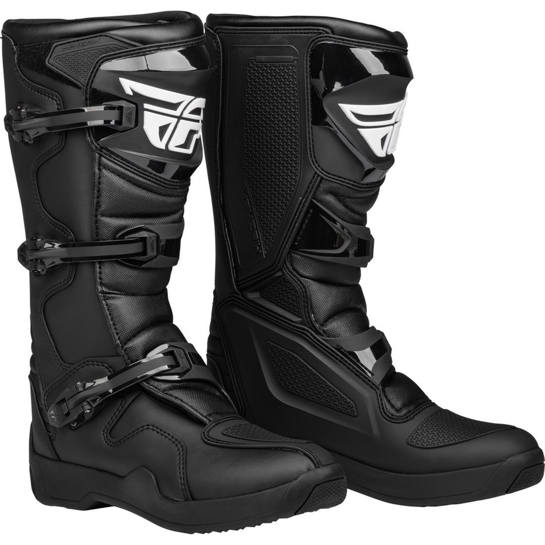 Fly Racing Maverik LT Boots Black - Front Side View of Pair