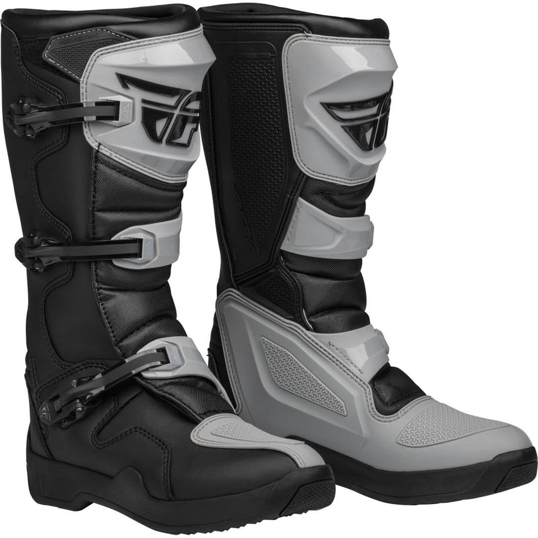 Fly Racing Maverik LT Boots Grey/Black - Front Side View of Pair