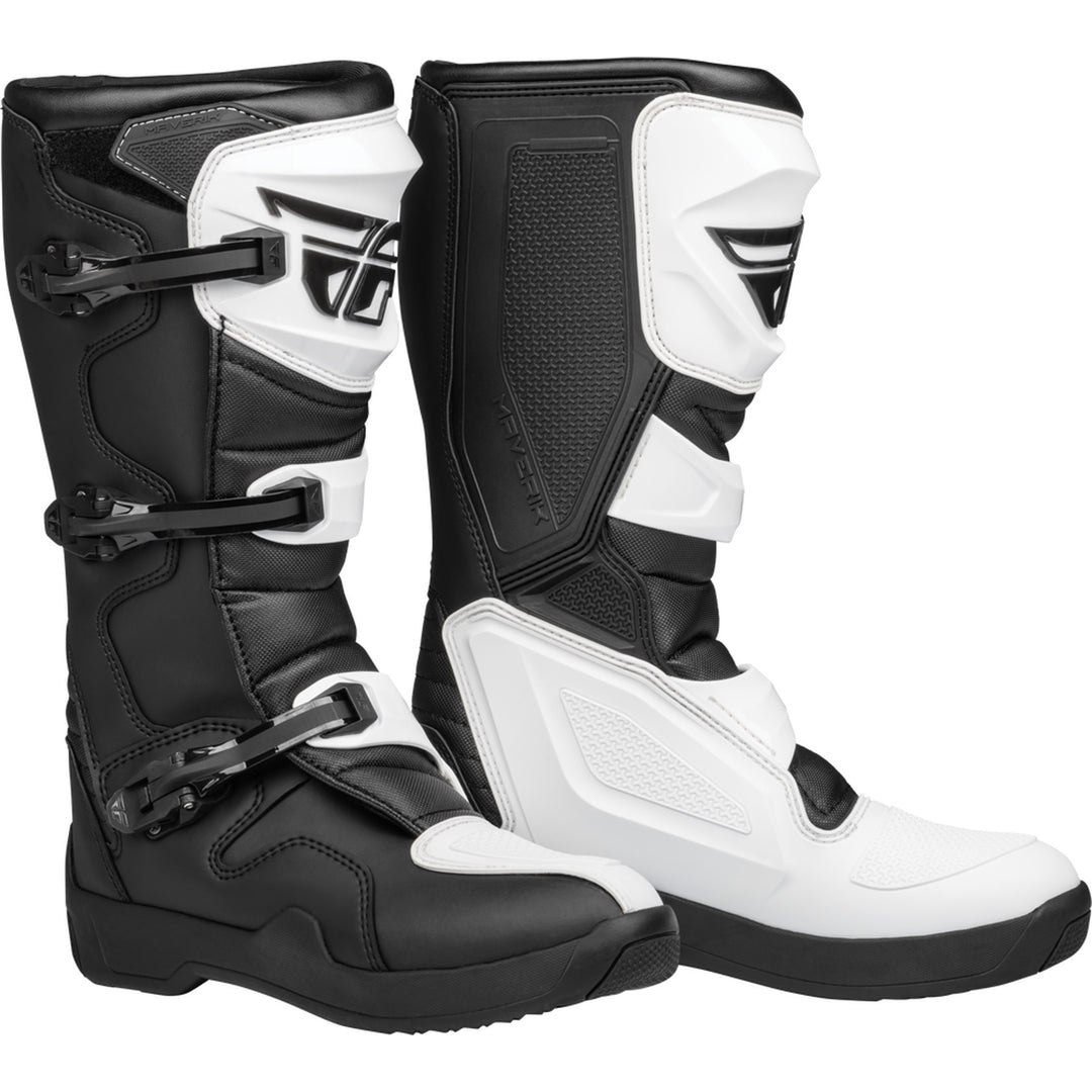 Fly Racing Maverik LT Boots White/Black - Front Side View of Pair