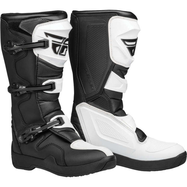 Fly Racing Maverik LT Boots White/Black - Front Side View of Pair