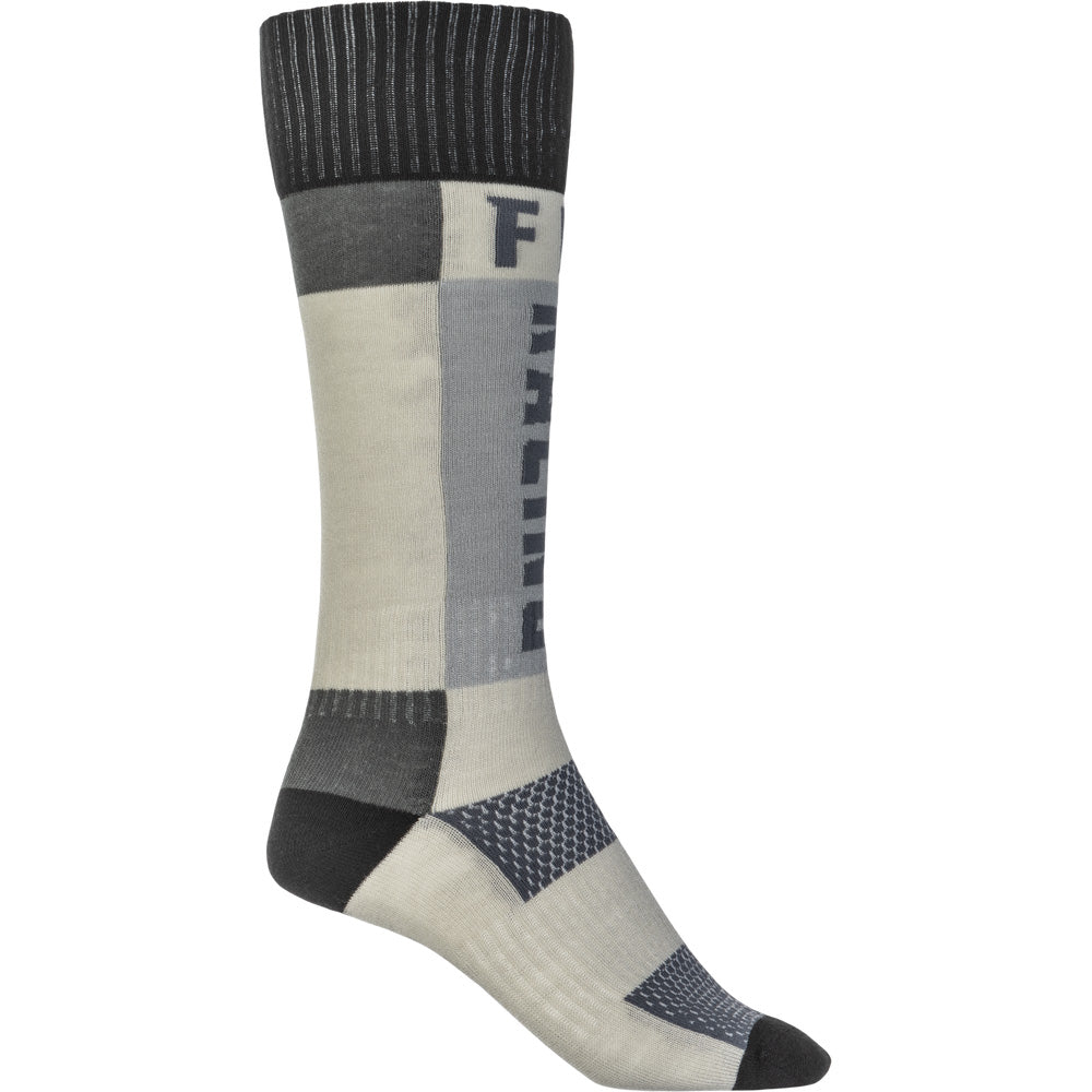 Fly Racing MX Socks - Thick Grey/Black - Outer Side View