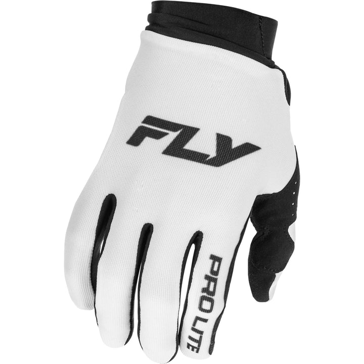 Fly Racing Pro Lite Gloves White/Black - Back of Hand View