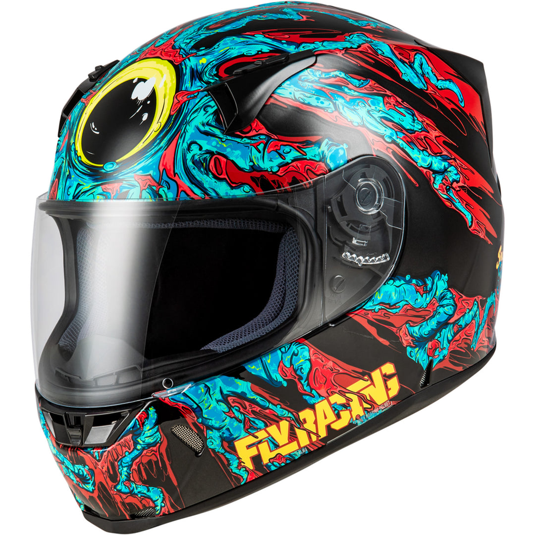 Fly Racing Revolt Space Creep Helmet Light Blue/Black/Red - Front Left Side View