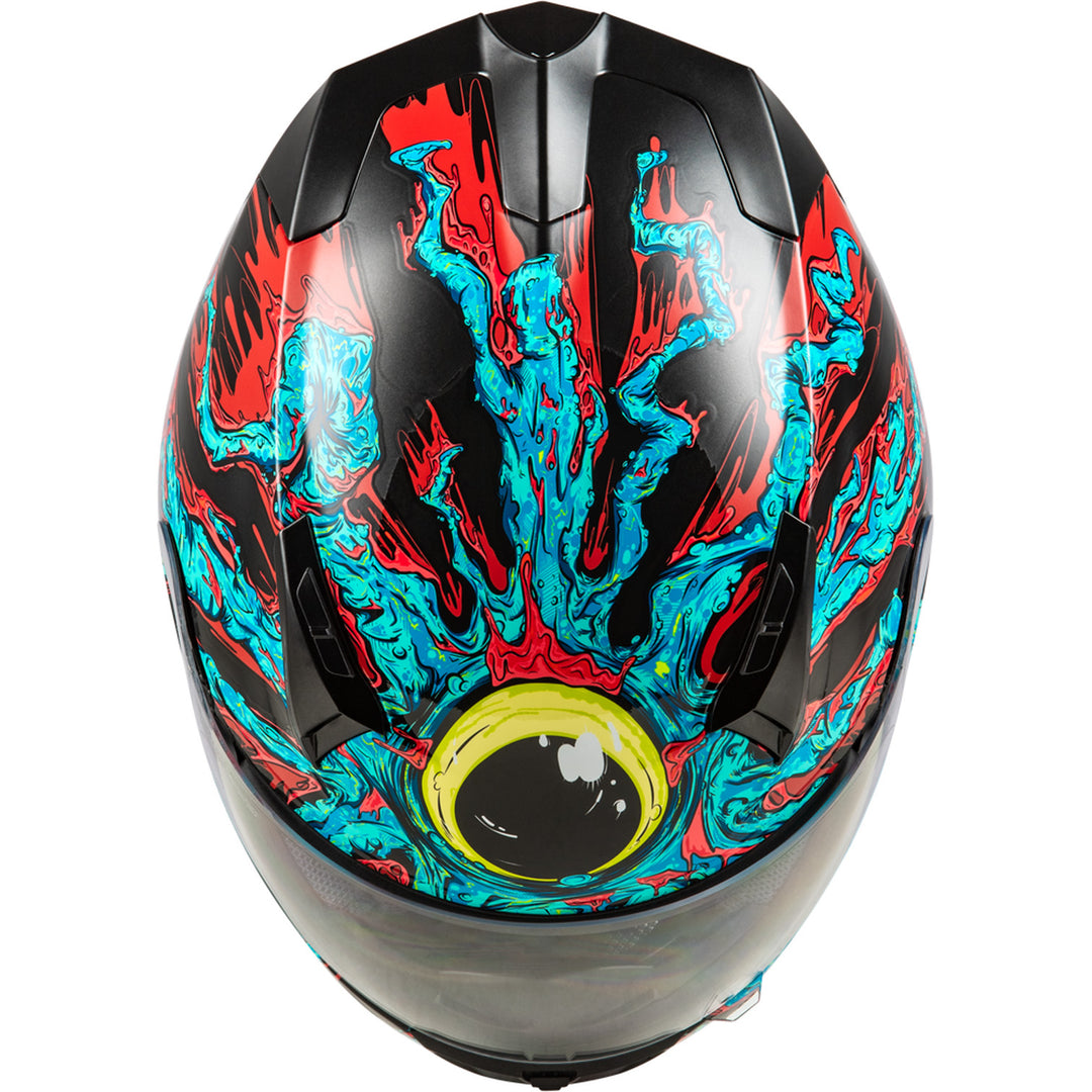 Fly Racing Revolt Space Creep Helmet Light Blue/Black/Red - Top Down View