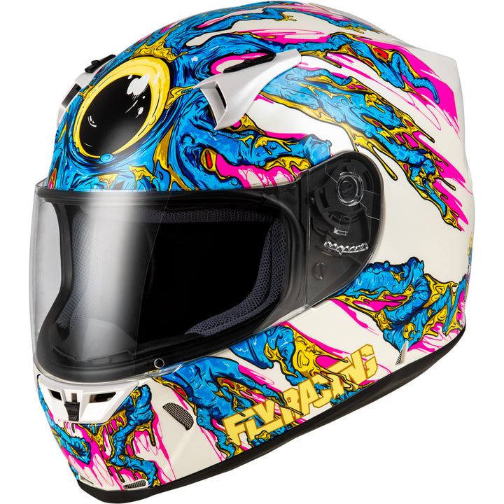 Fly Racing Revolt Space Creep Helmet Light Blue/White/Pink - Front Left Side View