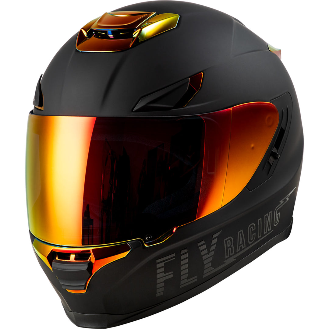 Fly Racing Sentinel Recon Helmet Matte Black/Fire Chrome - Front Left Side View