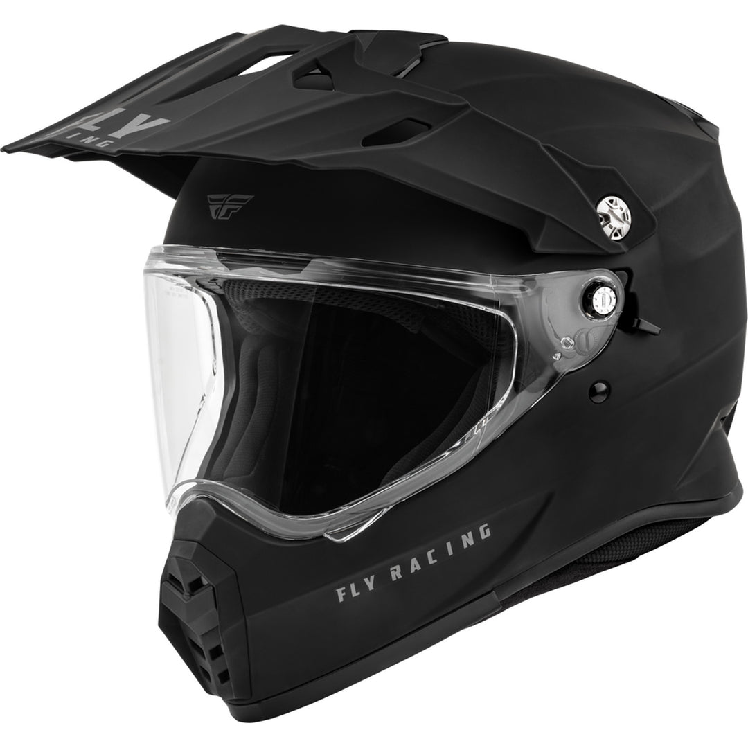 Fly Racing Trekker Solid Helmet Matte Black - Front Left Side View